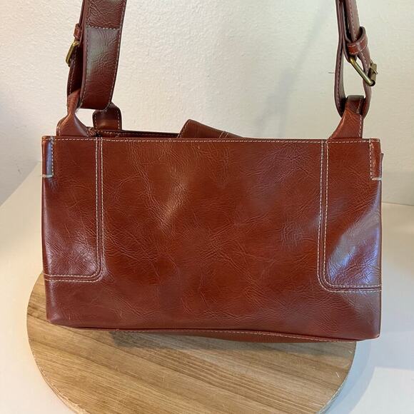 90s Nine & Co. Warm Brown Red Vegan Leather Buckle Medium Shoulder Bag - Picture 7 of 15